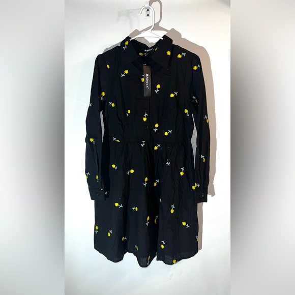 NWT Allegra K Casual Long SleeveEmbroidered Floral Mini Shirt Dress - Picture 4 of 4